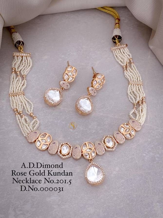 4 Designer AD Diamond Rose Gold Kundan Necklace Wholesale Shop In Surat
